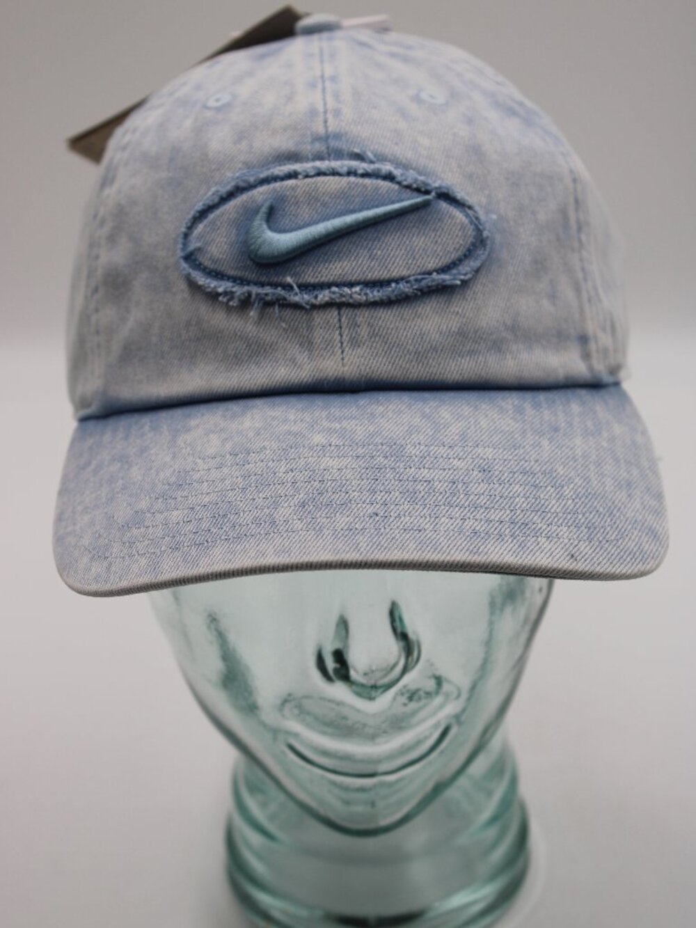 Nike Club Cap Denim Hat Strapback Light Blue One Size Adjustable Distressed Logo